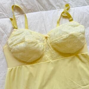 Vintage 60s yellow lacy mesh chemise bustier dress made USA cottage soft girl